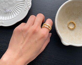 Adjustable CZ band ring, statement ring, cz baguette ring, gold cubic zircon ring, stackable gold ring, crystal diamond ring