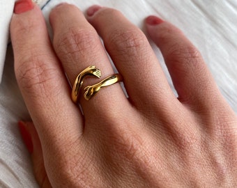 Adjustable open band ring, statement ring,cute gold ring, gold hug ring, friendship ring, gold couple ring,love ring,huggie hand ring