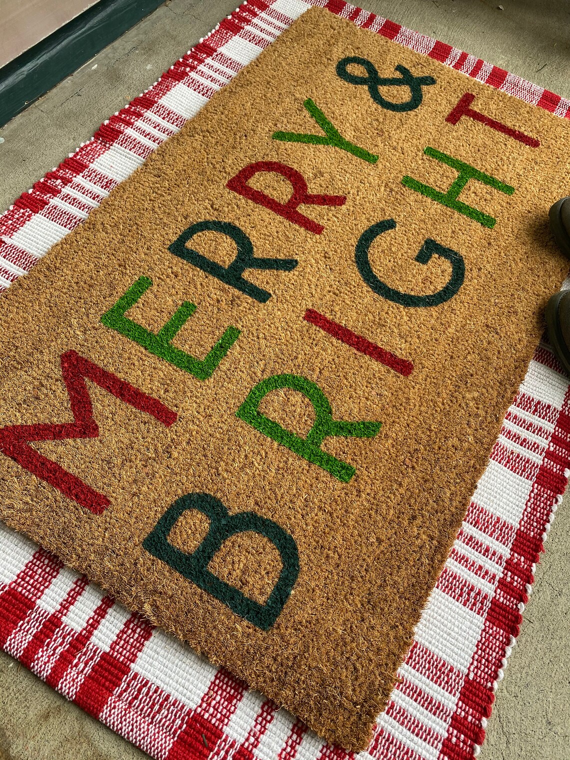 Merry & Bright Doormat and Layered Mat Combo Christmas Etsy