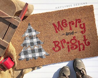 Merry and Bright/christmas Doormat/holiday Doormat/holiday decor/doormat/cute doormat/christmas/christmas decor/holiday decor/buffalo check