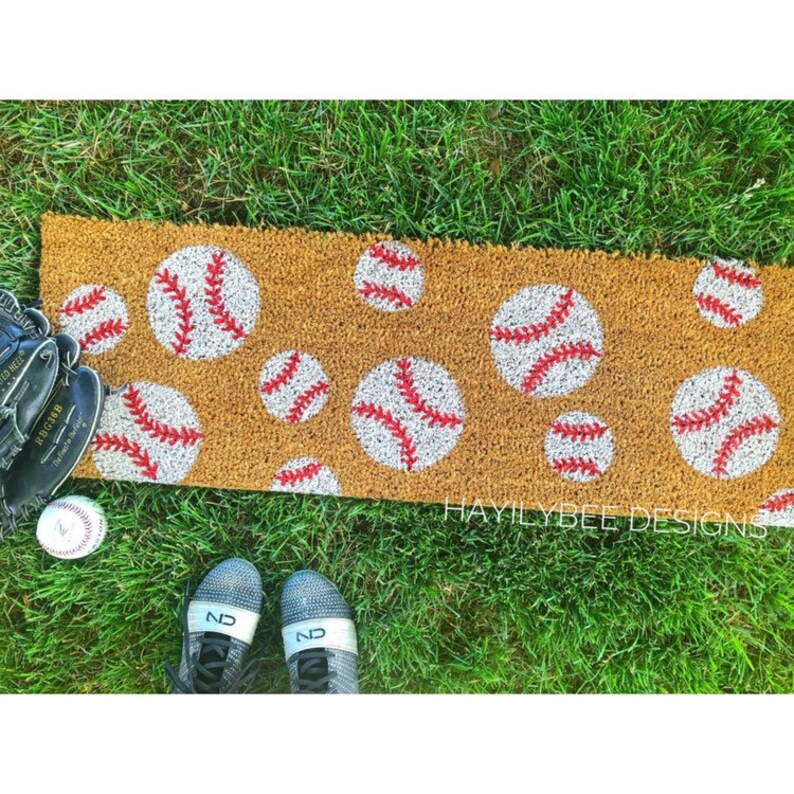 Baseball Base Ball Home Plate Welcome Mat Doormat Custom Doormat Personalized Doormat Skinny Doormat Succulent Sports Decor Front Porch
