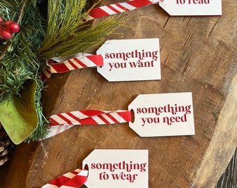 Christmas Tags | Holiday Tags | Gift Tags | Something you want | Something you need | Something to wear | Something to read | Tags | Gift