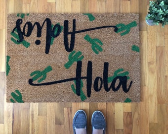 Hola | Adios | Cactus Doormat | Southwestern Doormat | Doormat | Housewarming Gift