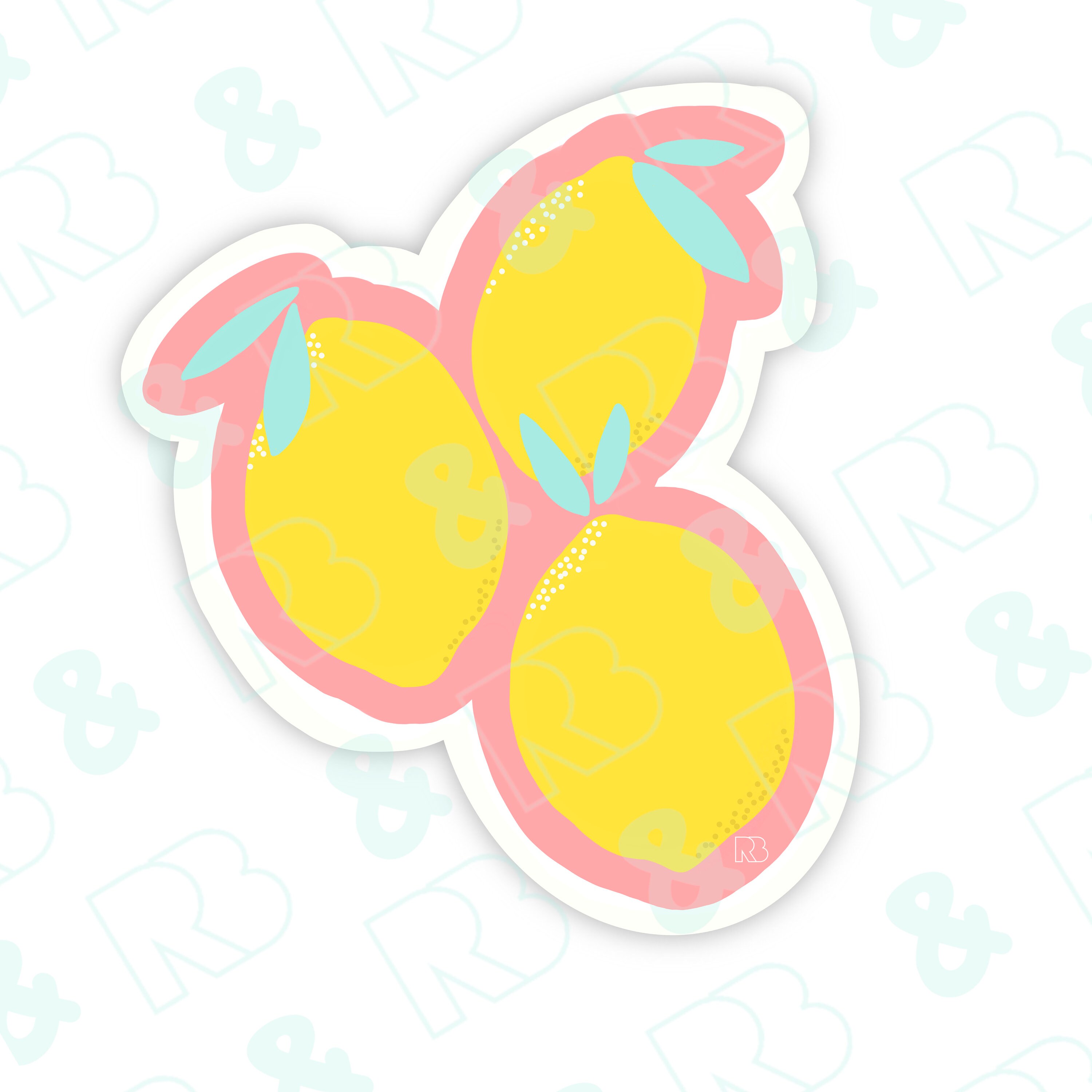 Lemons on Pink Sticker Etsy