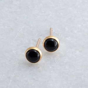 Black Onyx Stone in 14K Yellow Gold Filled 4mm Post Stud Earrings
