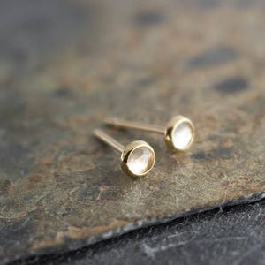 Gold Stud Earrings White Topaz Stone Dainty Minimalist Earrings, Stud Earrings, Gold Studs, Handmade Earrings, 3mm image 1