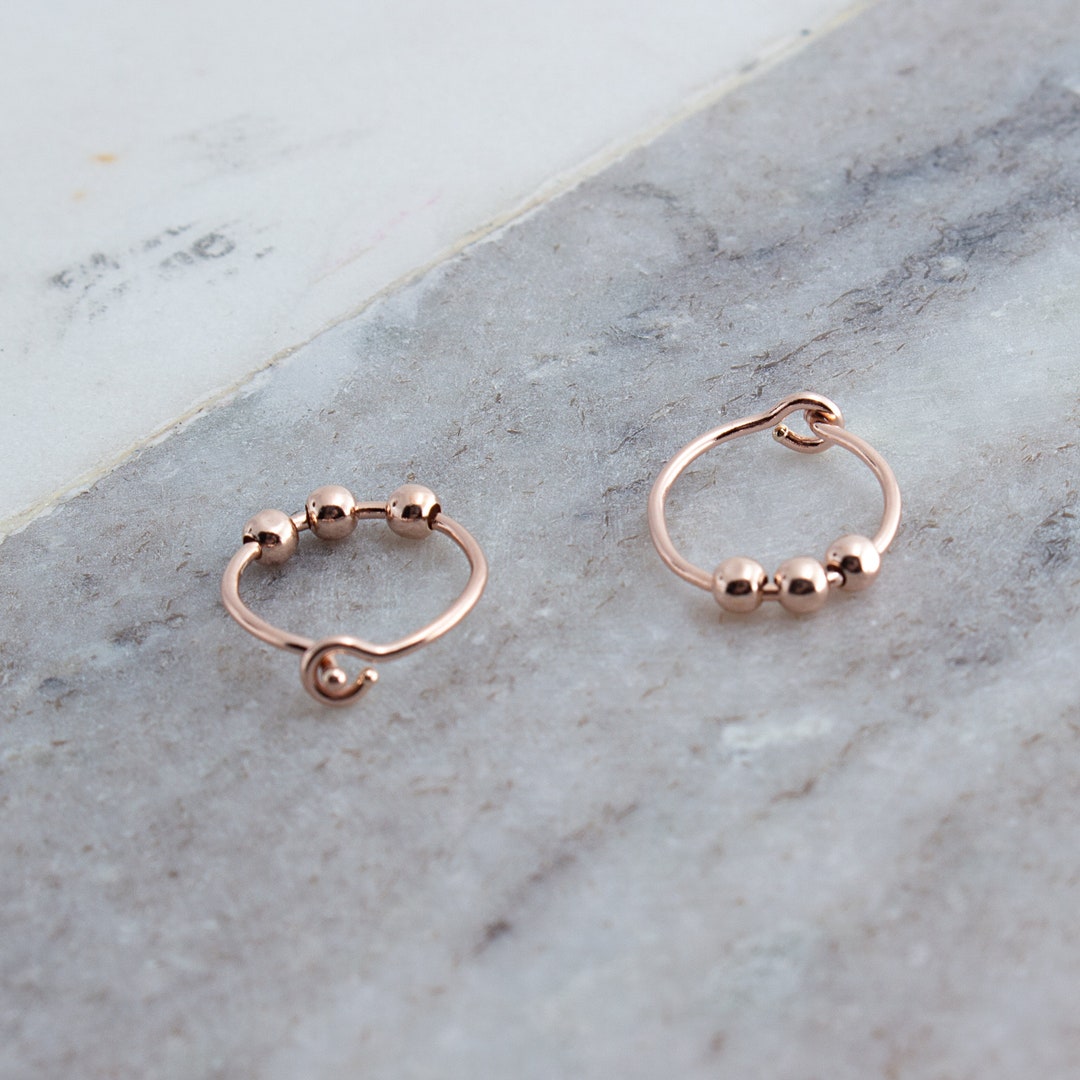 Rose Gold Hoop Earrings With 3 Beads Gold Hugging Hoop - Etsy