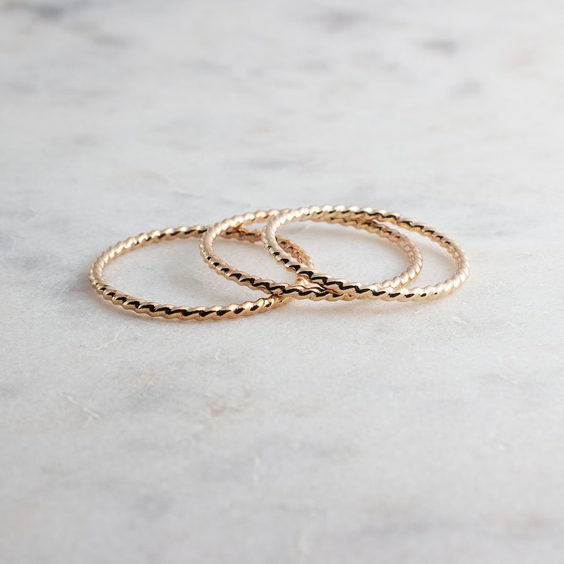 Staking Gold Ring Gold Ring Rope Textured Tiny Gold Ring Hammered Ring Stackable Ring Set of 3 Rings Band Ring Dainty Stacking Ring