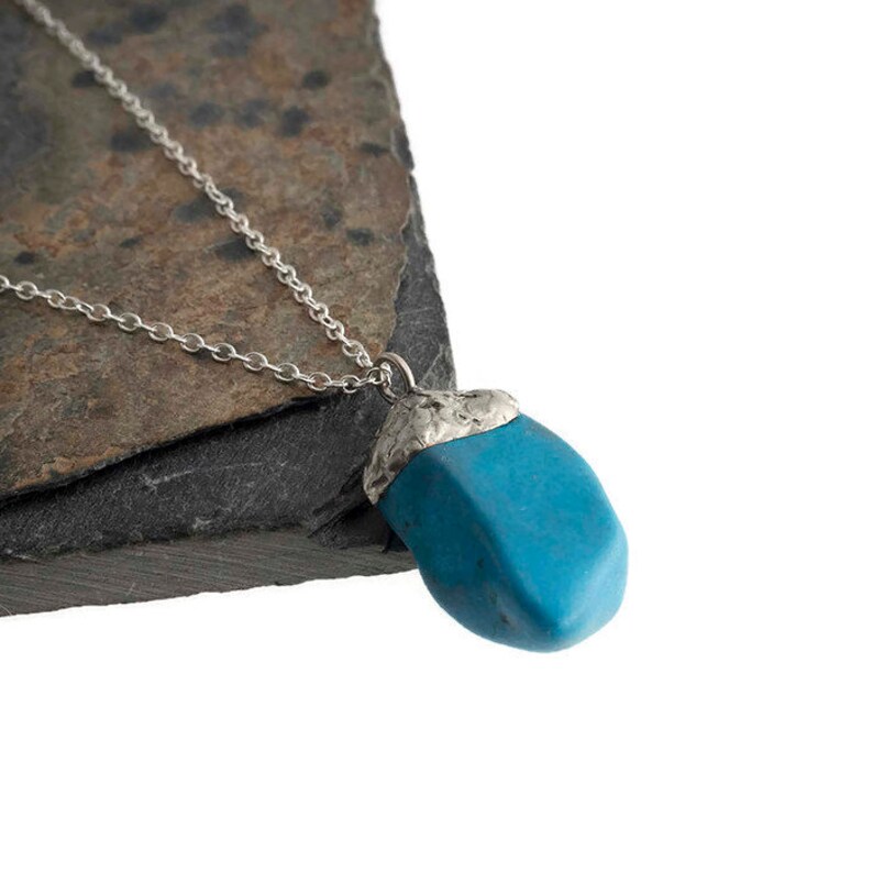 Turquoise Stone Jewelry Minimalist Jewelry Stone Pendant Jewelry Silver Gift Pendant Necklace Natural Jewelry Handmade Jewelry