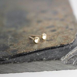 Gold Stud Earrings White Topaz Stone Dainty Minimalist Earrings, Stud Earrings, Gold Studs, Handmade Earrings, 3mm image 9