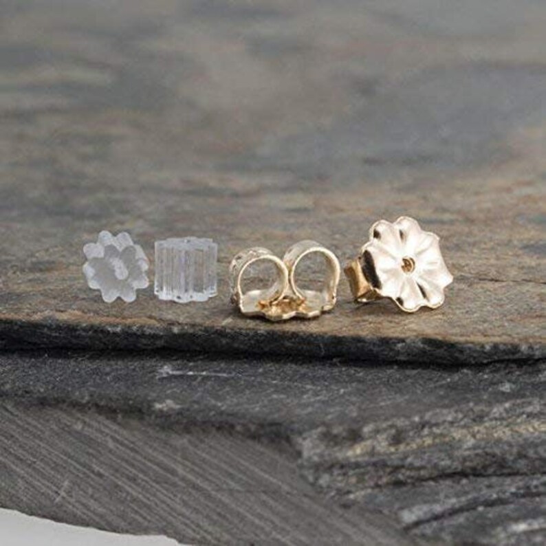 Gold Stud Earrings White Topaz Stone Dainty Minimalist Earrings, Stud Earrings, Gold Studs, Handmade Earrings, 3mm image 3