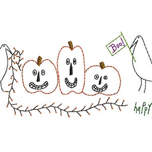 Pumpkins & Crows-outline Machine Embroidery Design