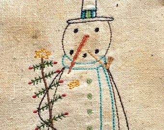 Diseño de bordado a máquina de árbol de muñeco de nieve