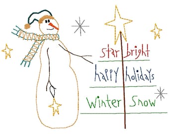 Diseño de bordado a máquina de árbol de palabras de muñeco de nieve