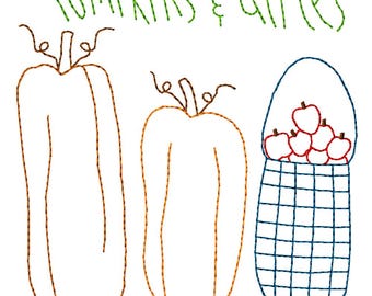Calabazas y manzanas - Diseño de bordado a máquina