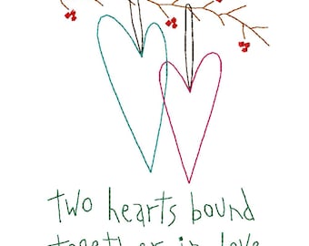 Diseño de bordado a máquina de dos corazones