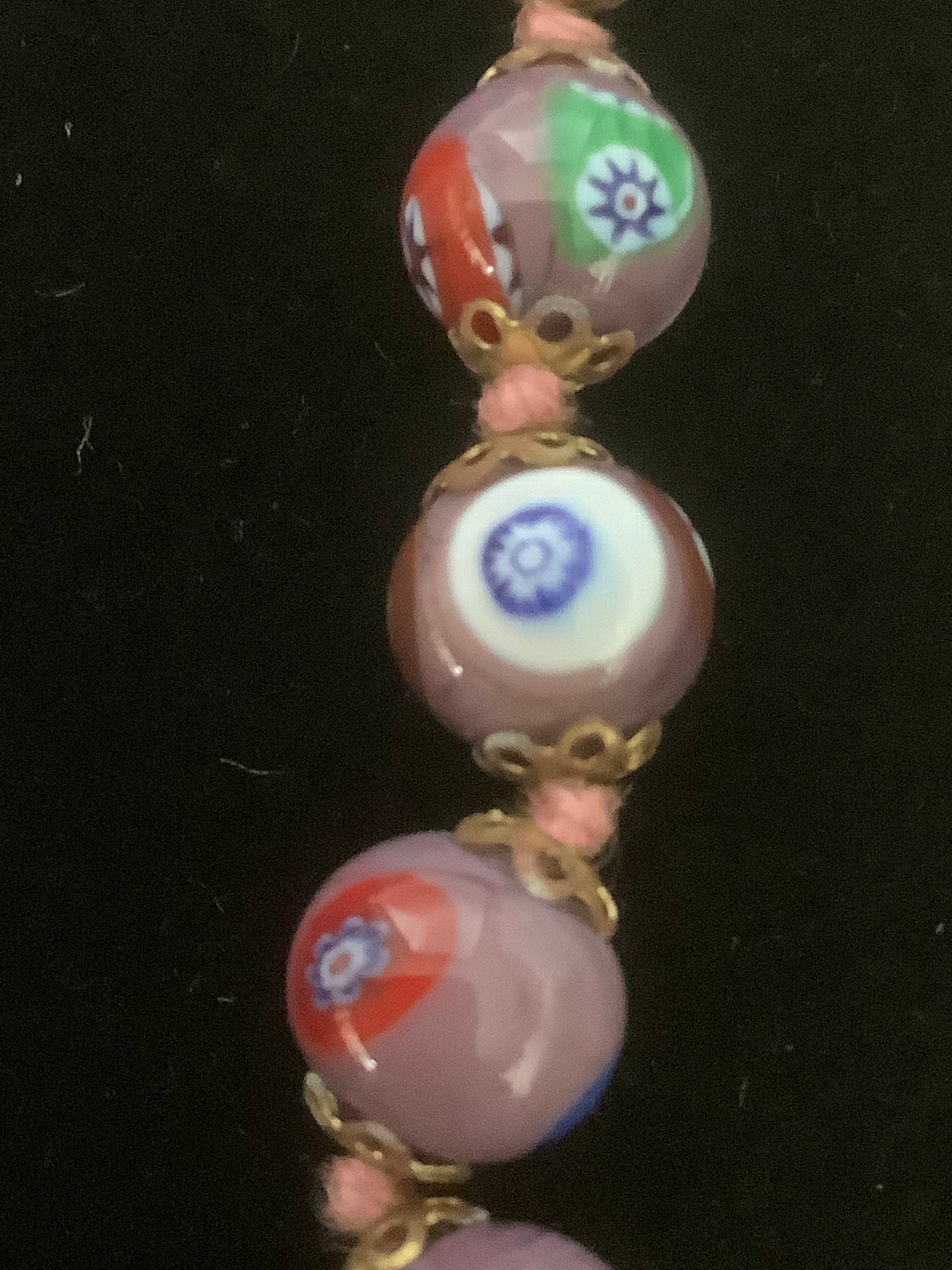 Collier Perles De Verre Murano Vert/mauve - Occasion, Parfait état, Bijou Unique