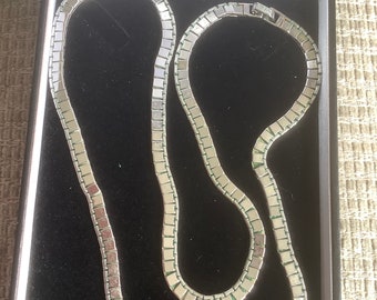 Stylish Vintage Signed Monet Silver Tone Long Articulated Flat Snake Link Necklace