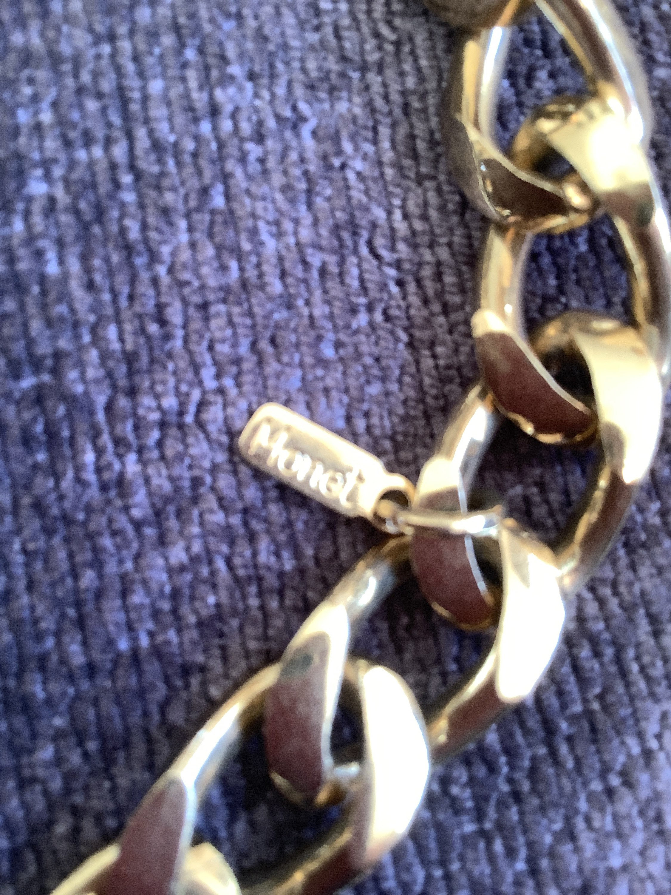 Collier Sautoir Ancien Signé Monet - Chaîne En Métal Doré - Bijou Vintage Occasion