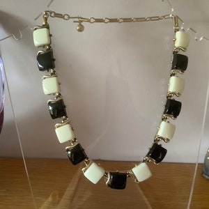 Stylish Vintage 1960s Signed Coro Lucite Square Bead Necklace/ Choker in Contemporary Black and Cream.