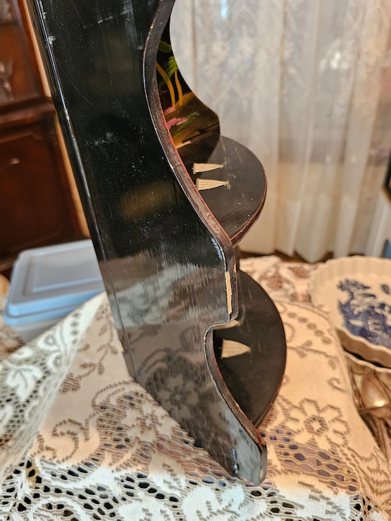 Japanese Lacquer Foldable Corner Shelf Stand Hand Painted Vintage