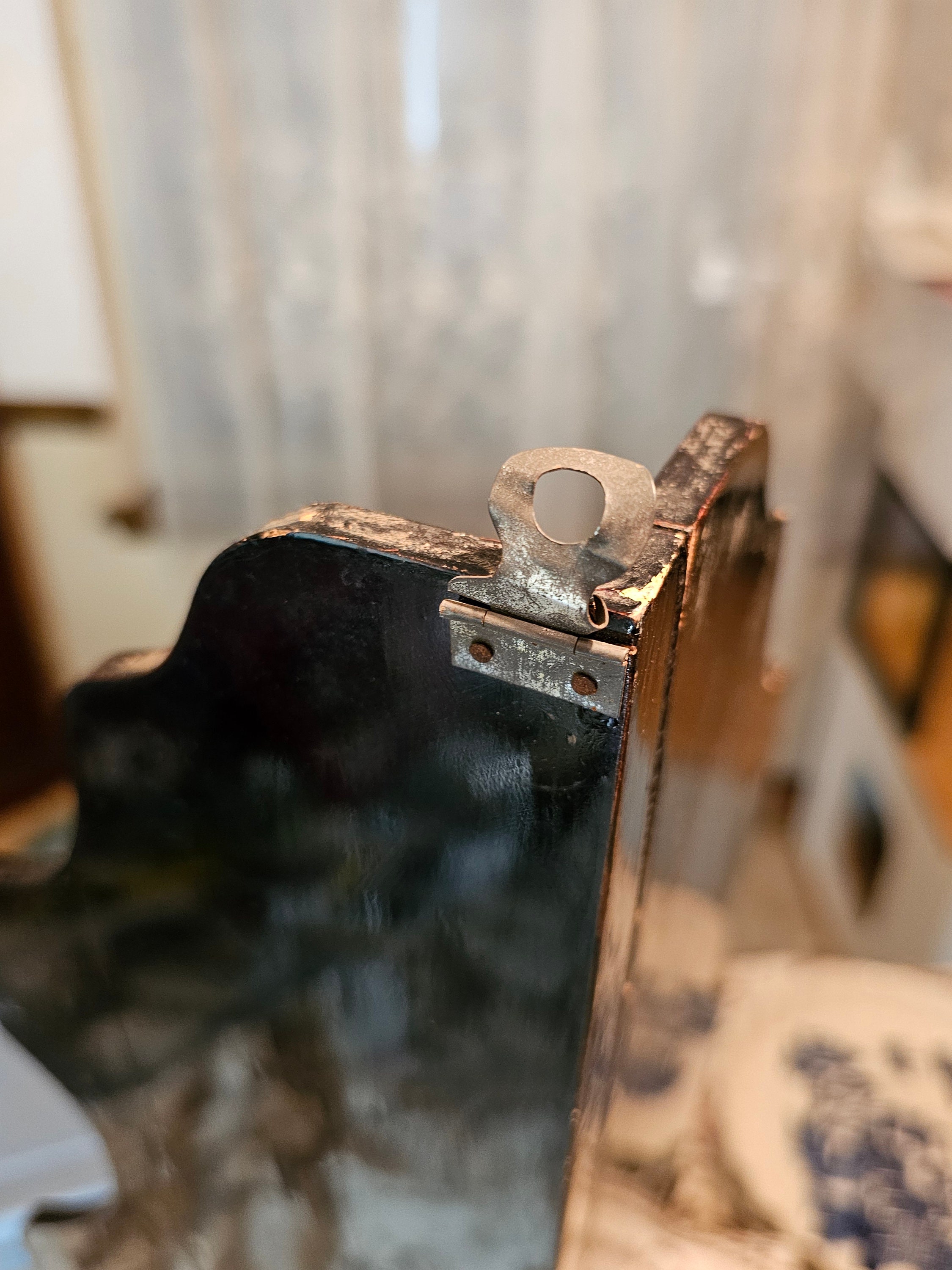 アンティーク Folding Glass Japanned Top Stand Japanese Lacquer Foldable Corner Shelf Stand Hand Painted