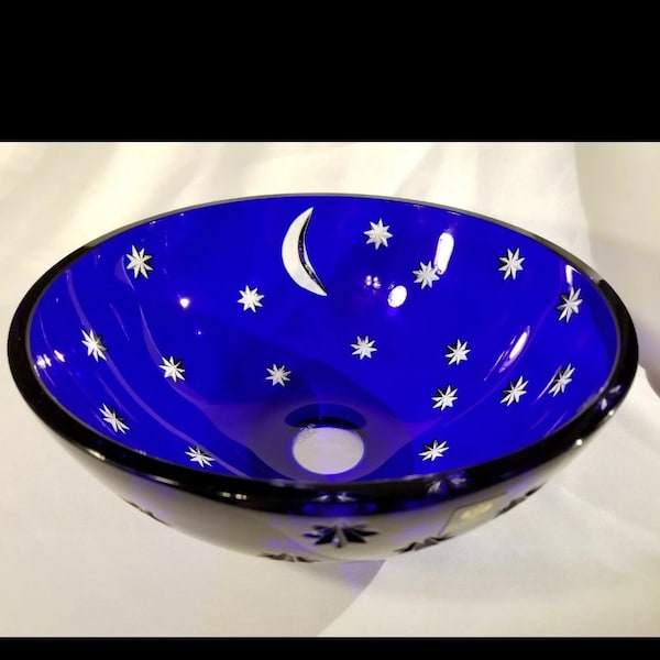 FABERGE CRYSTAL, CASED Cobalt vkue Signed, Cut to clear Moon & stars, 10.  Exquisite Rare gorgeous Faberge