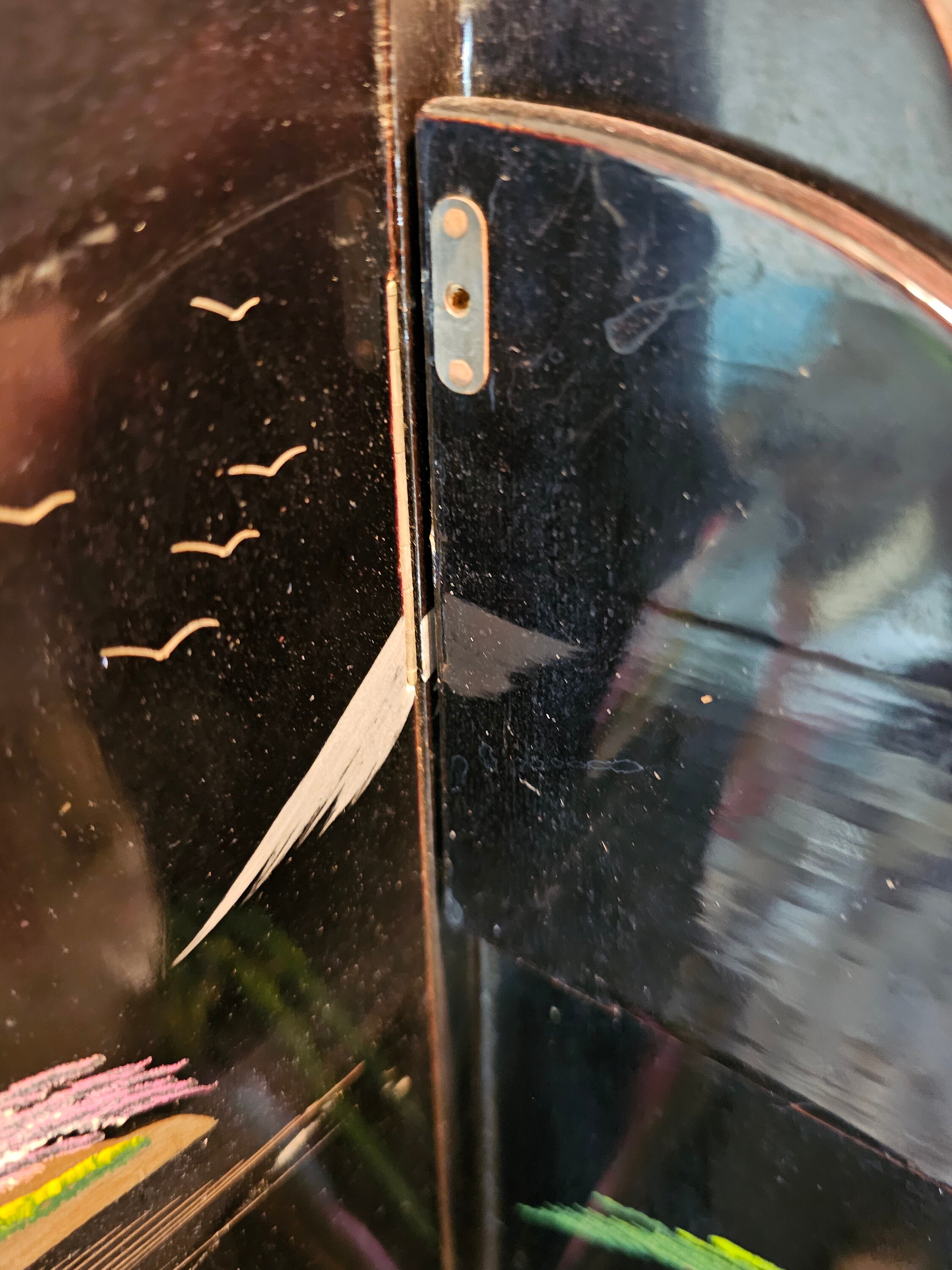 Japanese Lacquer Foldable Corner Shelf Stand Hand Painted