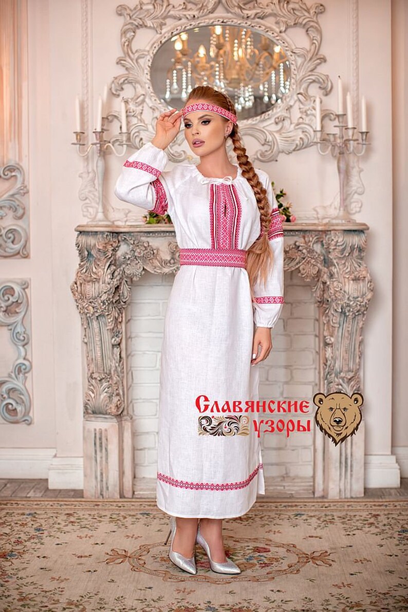 Traditional russian linen Dress Woman floor lenght shirt Etsy