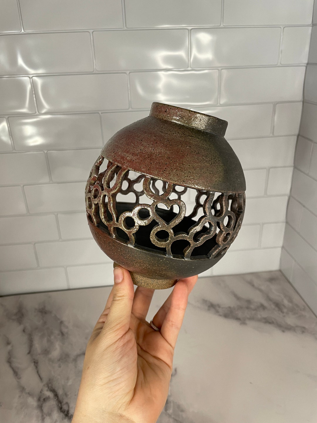 Round Lantern Vase / Carved Ceramic / Handmade Wheel Thrown Pottery ...