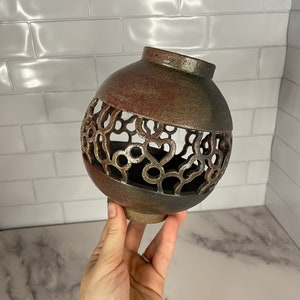 Round Lantern Vase / carved ceramic / handmade wheel thrown pottery / decorative pottery