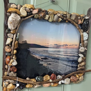 8x10 Michigan beach rock and driftwood wall hanging frame