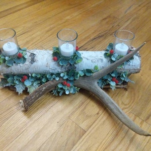 Birch yule log candle holder - Comes with tea light candle