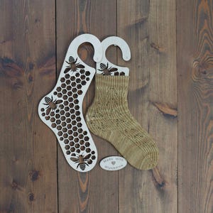 Personalized Wooden Sock Blockers: Bee & Honeycomb Knitting Tool