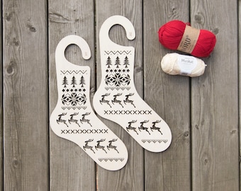 2 piezas Bloqueador de calcetines de madera con motivo navideño, regalo para tejedores