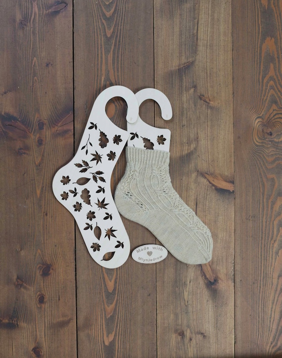 Wooden Sock Blockers: Leaves Design, 2 pcs, Personalized Knitting Gift