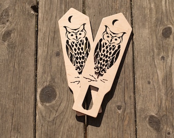 Wooden Mitten blockers with owl, charming gift for knitters