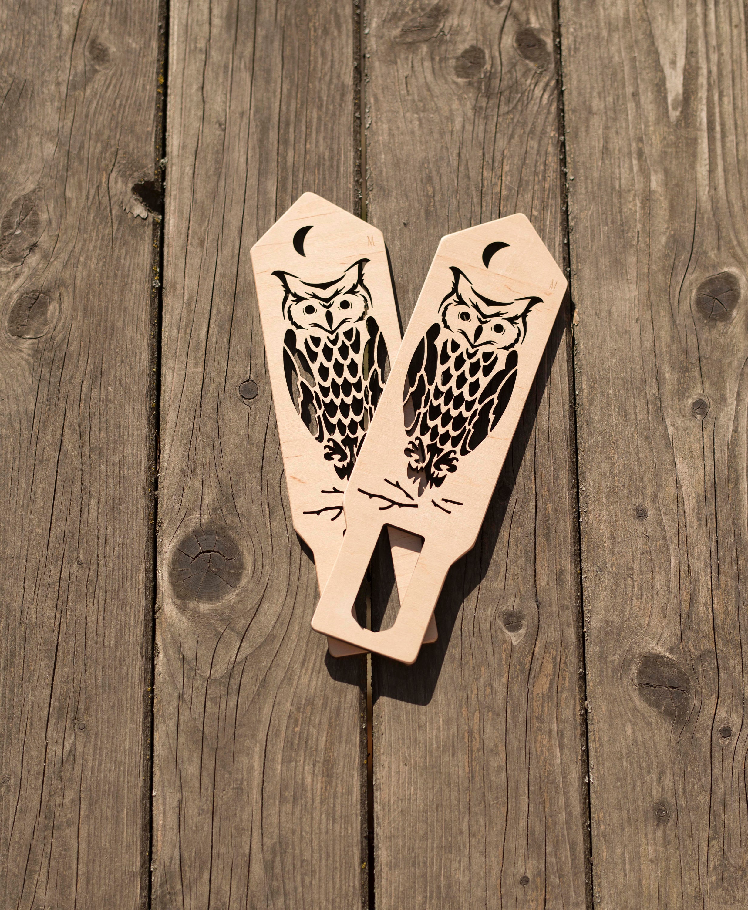 Wooden Mitten blockers with owl, charming gift for knitters
