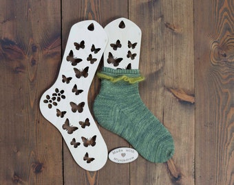 Par de bloqueadores de calcetines con motivo de mariposa, forma de madera para bloquear calcetines tejidos a mano, regalo para tejedora