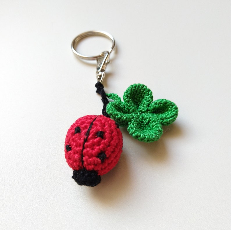 Ladybug and four-leaf clover key ring image 1