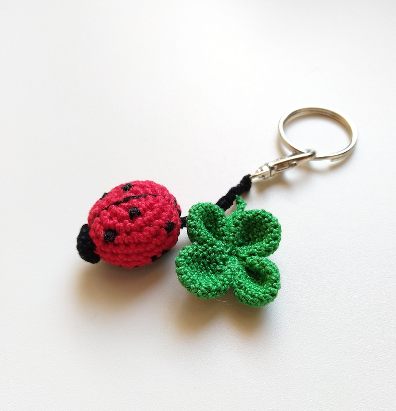 Ladybug and four-leaf clover key ring image 2