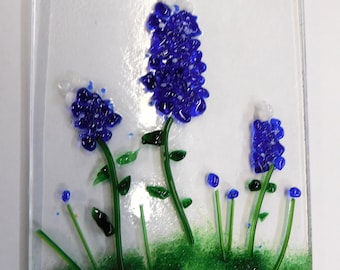 Texas Bluebonnet Fused Art Glass Suncatcher, 4" x 6"