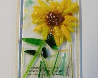 Golden Sunflower Fused Glass Suncatcher, 2" x 3"