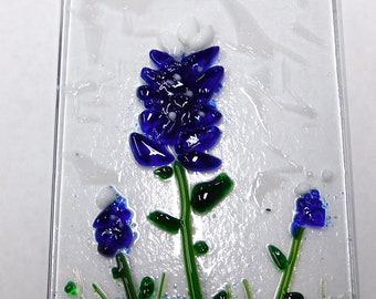 Texas Bluebonnet Fused Art Glass Suncatcher, 4" x 6"