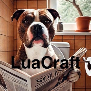 Staffordshire Bull Terrier (Pit Bull) Reading the Newspaper on Toilet
