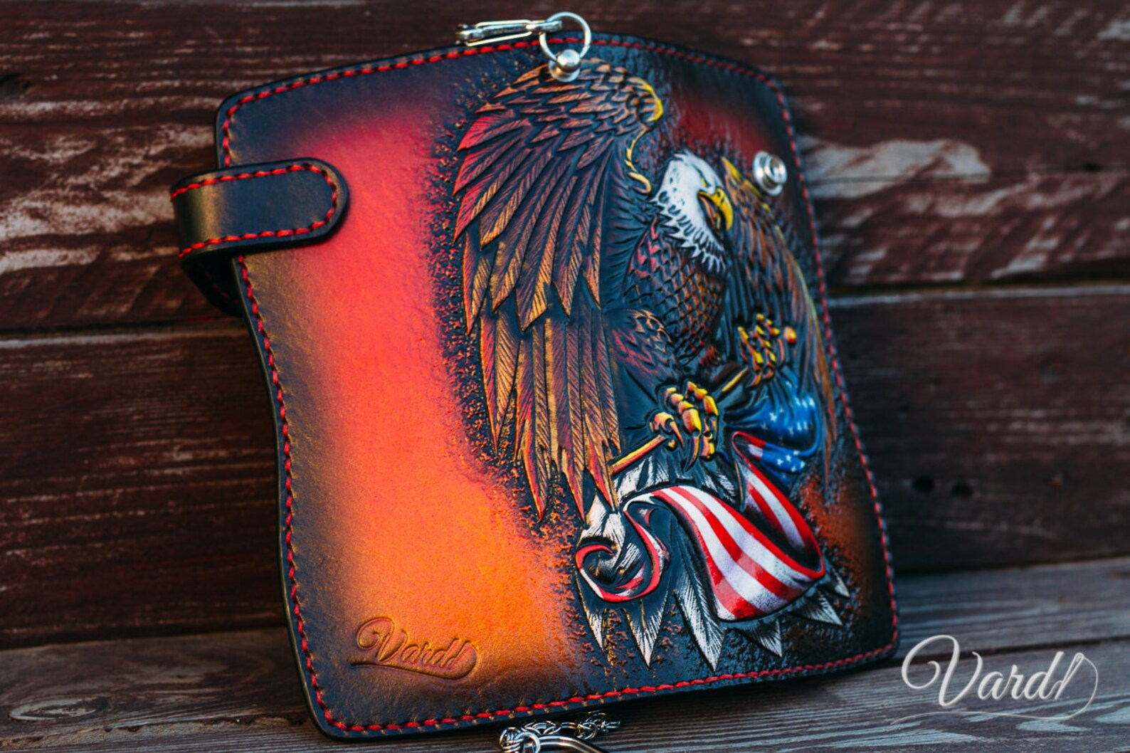 American Bald Eagle leather long wallet with stainless chaine Etsy