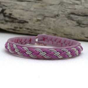 Sami-Armband, 4-strängiges Geflecht, rosa Lederband