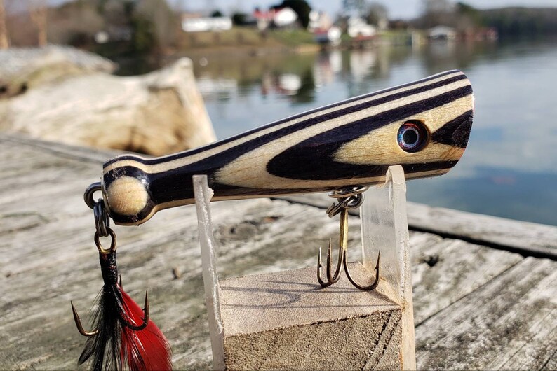 Handmade Wooden Bass Topwater Popper Lure DE7