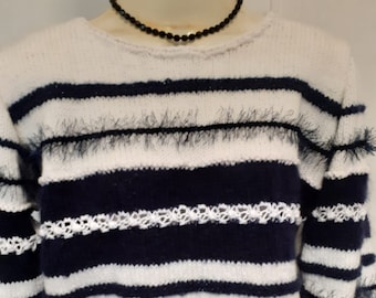 Pull femme BLANC/MARINE