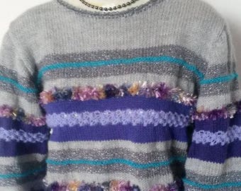 Pull de luxe  femme style " Anny Blat " GRIS/VIOLET/TURQUOISE